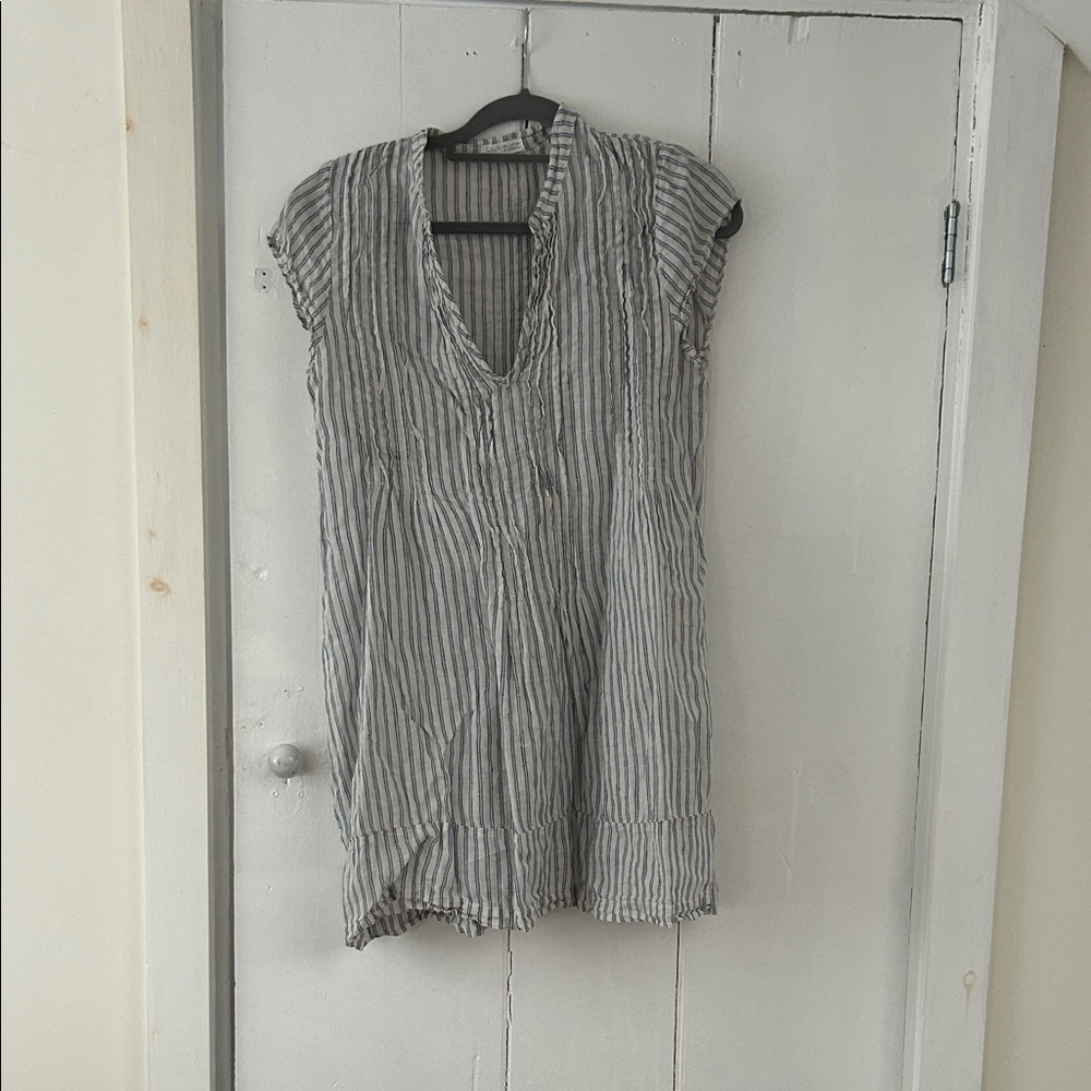 CP Shades for Free People Striped blue & natural Women's tunic pintucked small